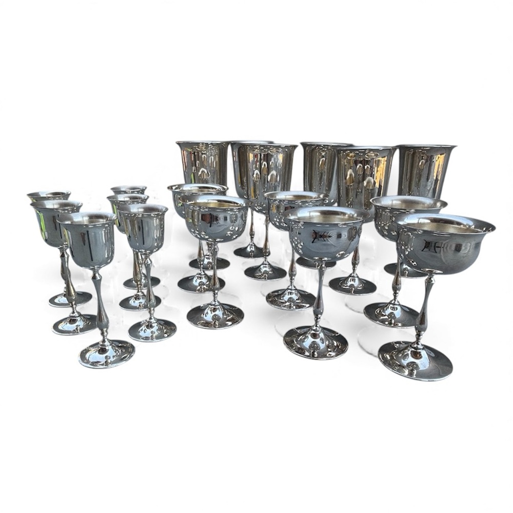 Vtg Lorene Quadruple Silver Plate Goblets Set of 18 (3x6)